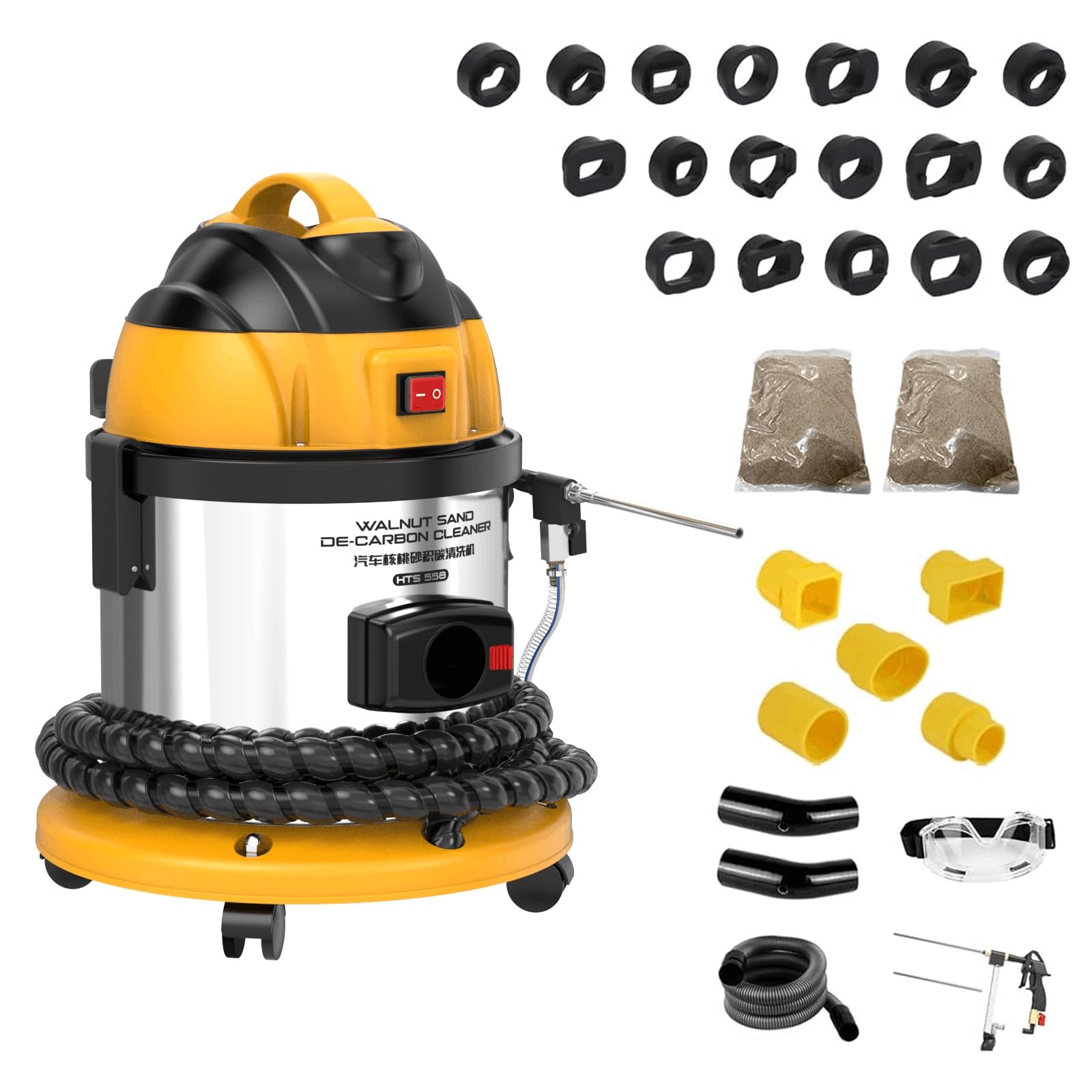 HTS558 Strahlgeräte Nussschalen Strahlgerät, 23 Stück Adapter 220V Automotor Einlassventil Reinigungsmaschine, Automobilmotor Ansaugrohr Ventil saubere Maschine