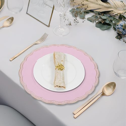 Miniatura 39 de MAONAME Platos de carga negros con borde dorado, cargadores redondos de platos antiguos para platos de cena, cargador de plástico de 13 pulgadas