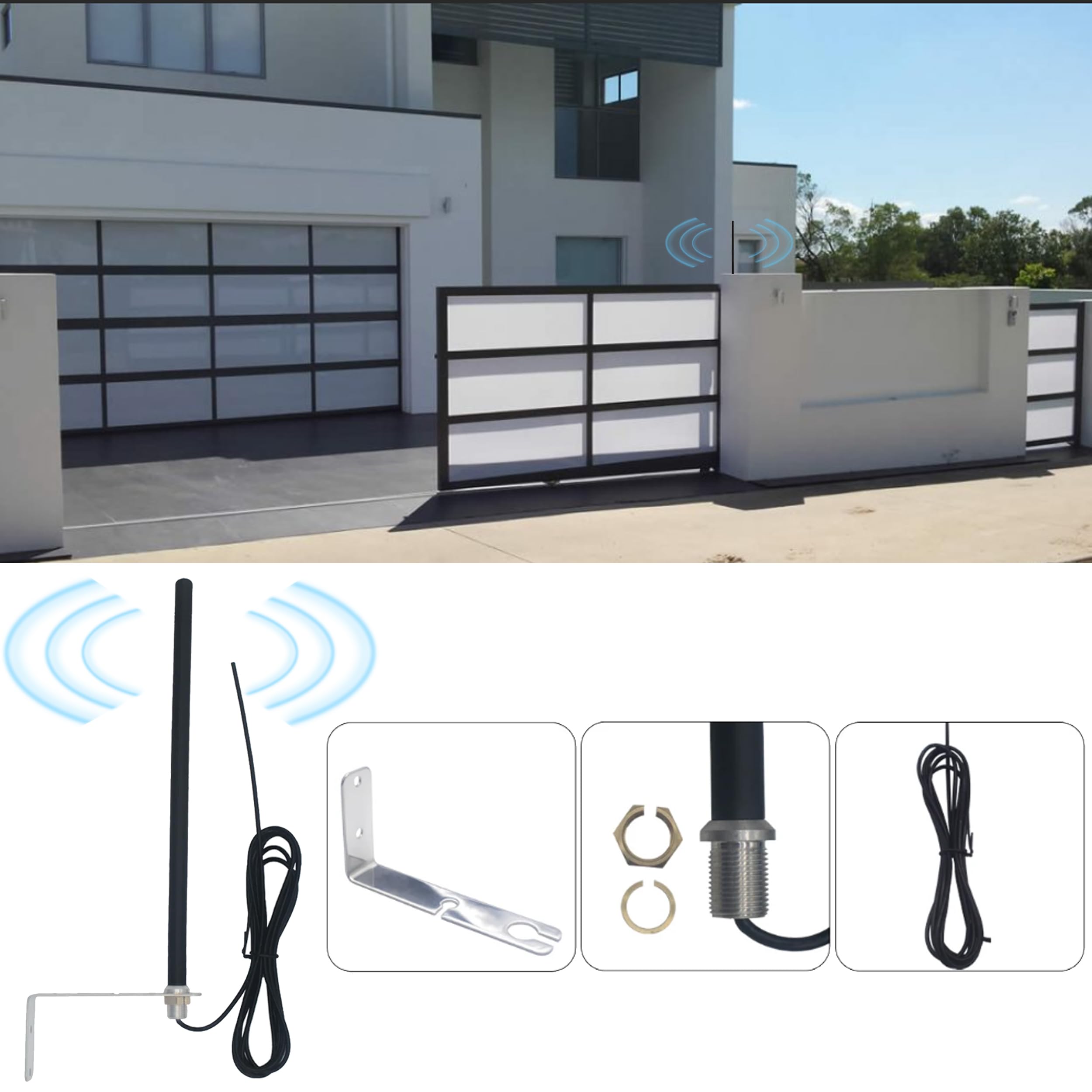 Antenne Universelle 433,92 MHz pour Portail Automatique Récepteurs et Automatisme de Porte Garage avec Support et Câble D'extension
