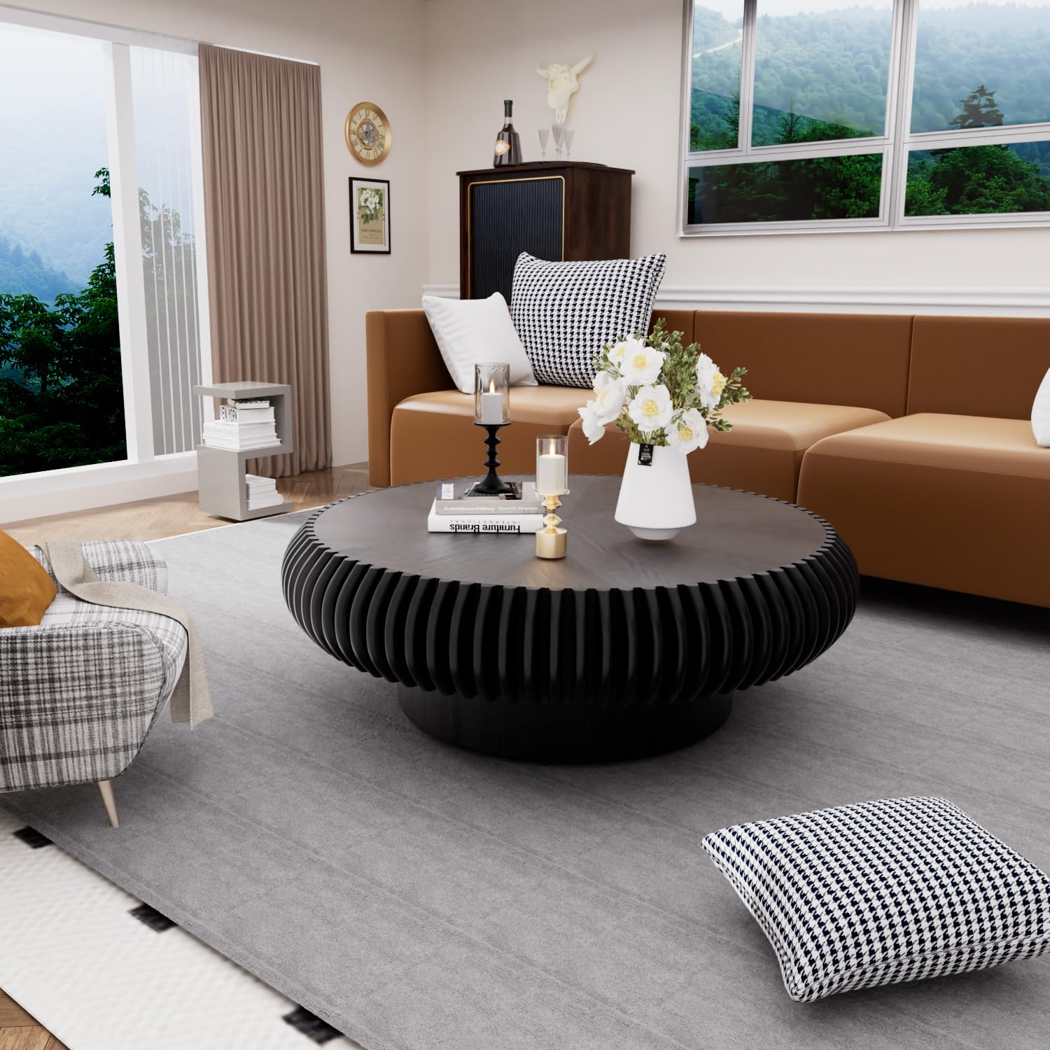 Best Luxury Coffee Table Picks for 2026 2 WXFKLDJ 39.3' Drum Coffee Table Modern Round Coffee Table (39.3' Black) — product photo
