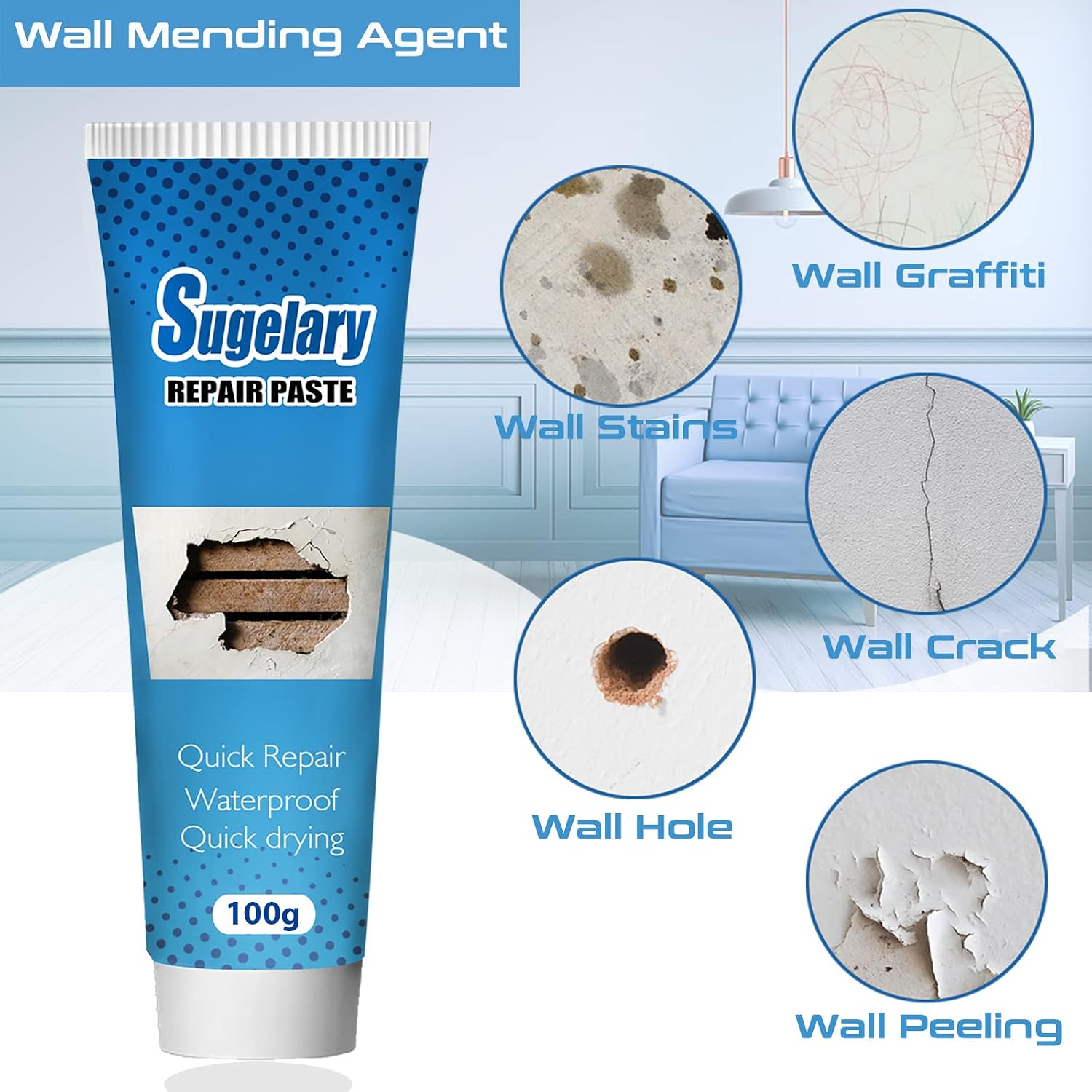 Drywall Patch Repair Kit with Scraper, Spackle Wall Repair Kit, Self-Adhesive Patch Quick & Easy Solution to Fill The Holes and Crack in Your Walls, Wood & Plaster