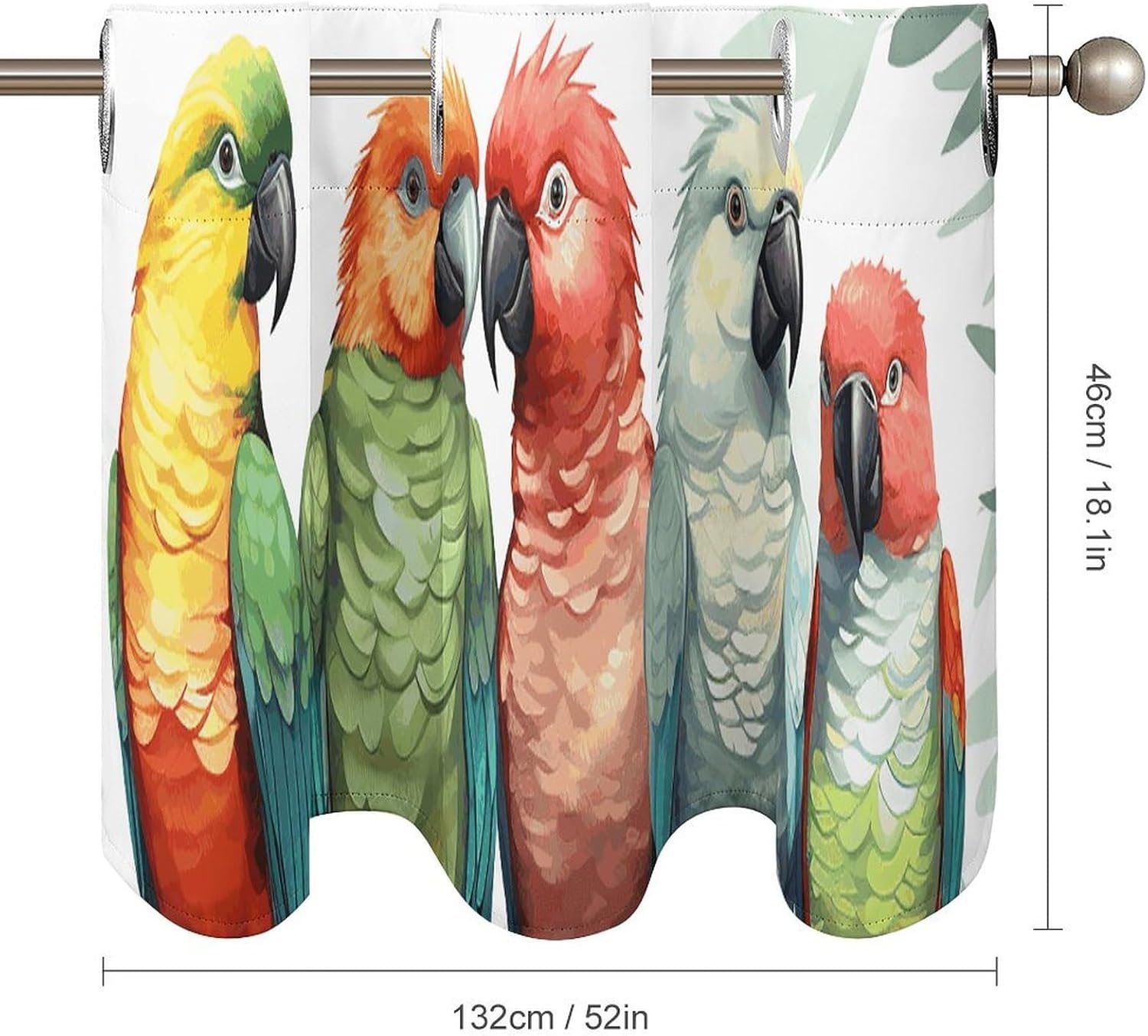 Colorful Parrots On Tree Valance for Windows, 2 Pack Kitchen Curtains Modern Home Decor, Soft Blackout Window Curtains for Living Room & Bedroom, 18 X 52 Inch