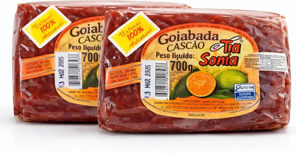 Kit 2 Goiabada Cascão Artesanal Premiada TIA SÔNIA 700g cada – Doce Mineiro Tradicional, 100% Natural, Sem Conservantes