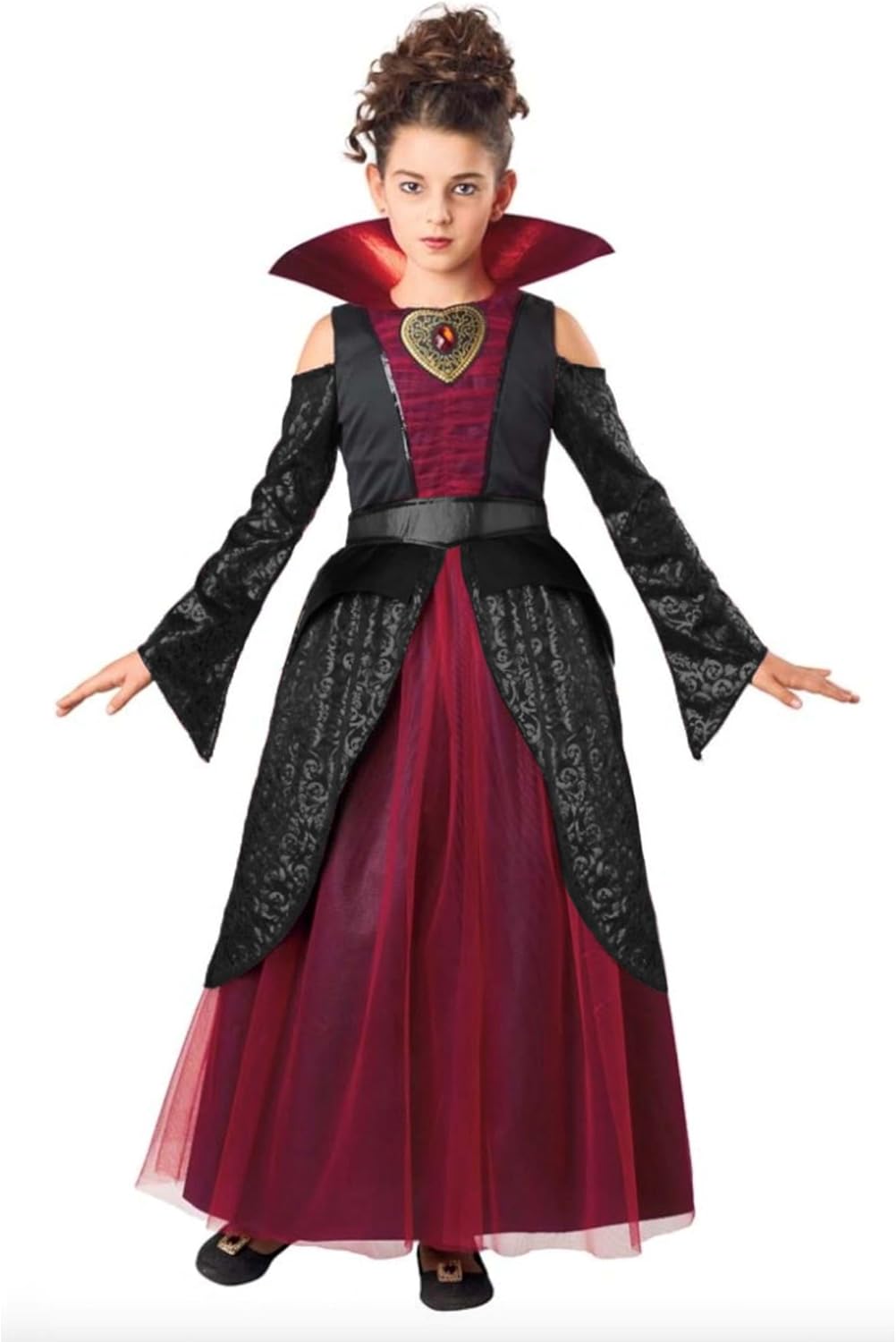 Girl's Crimson Vampire Queen Costume, Child Vampiress Outfit for Halloween, Vampire Dress with Collar