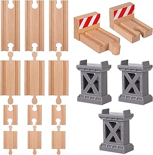 17 Pcs Wooden Train Track Connectors Adapters Set Wood Train Track Pieces Accessories Trains Bridge Pier Straight Wooden Tracks Expansion Male Male Female Female for Most Track Railway Accessories