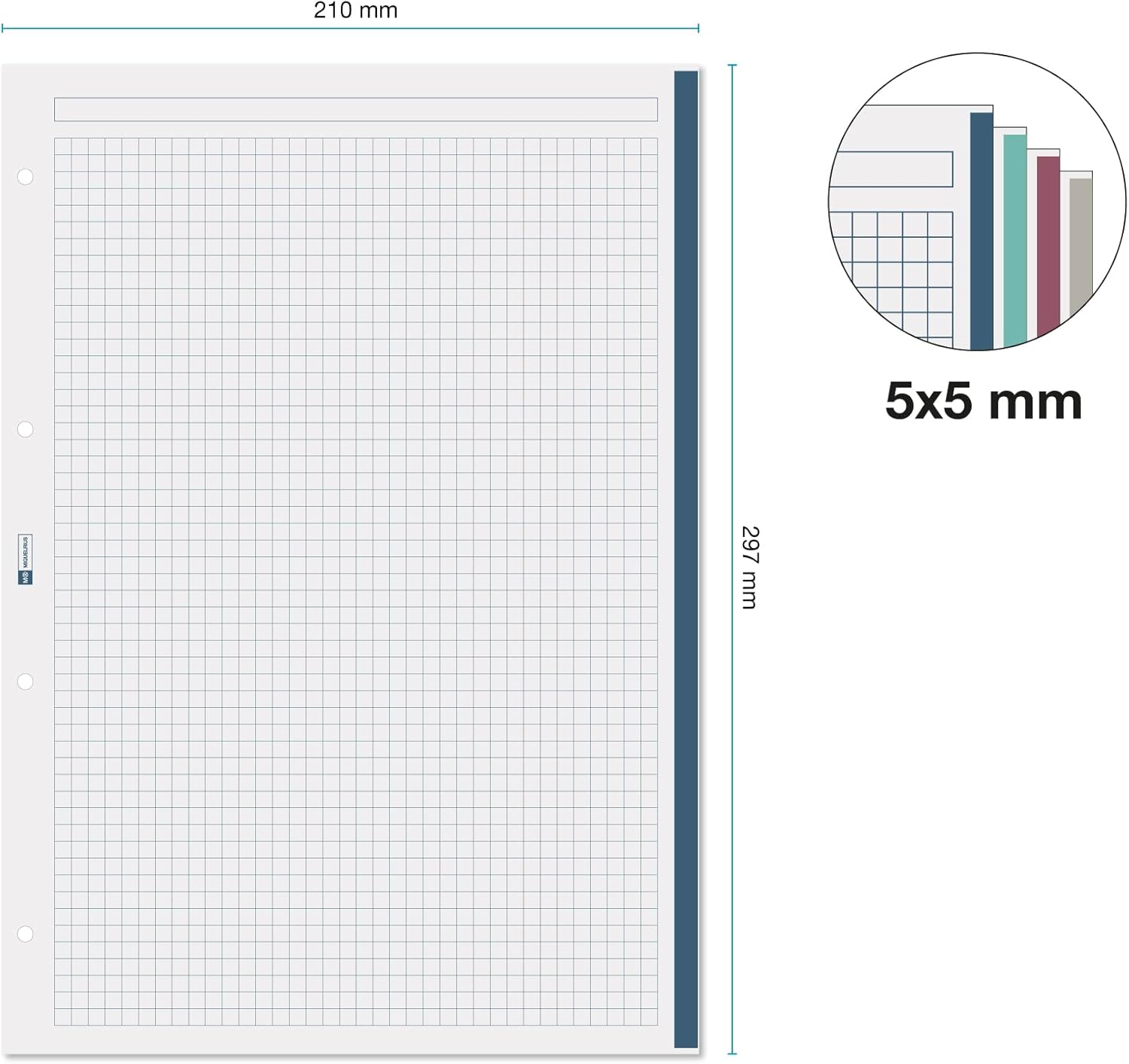 Miquelrius - Carpebloc Recycled A4, Binder with 4 Rings + Refill 100 Sheets of 80 g/m² with 5 mm Grid, Elastic Closure, Eco Confetti