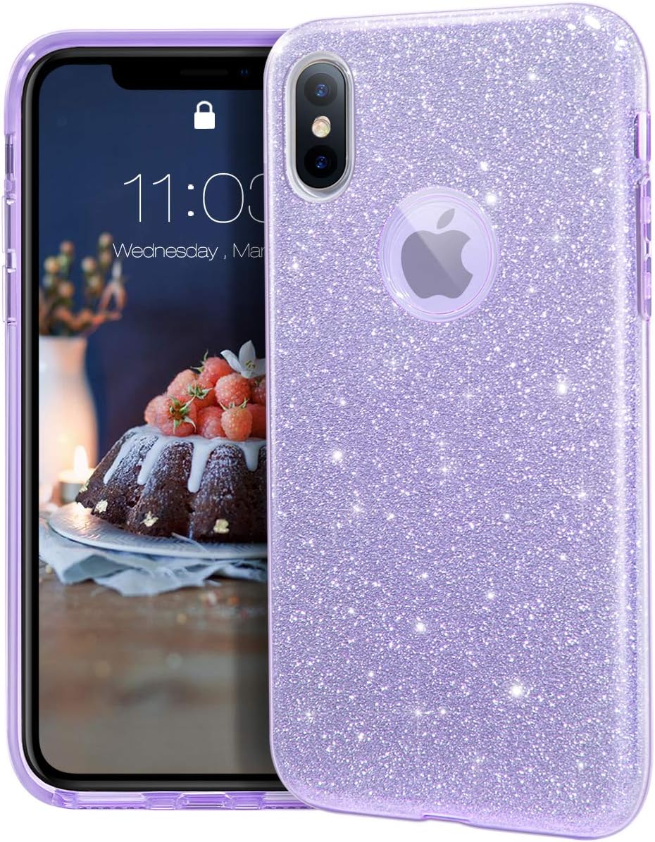 MATEPROX iPhone Xs case,iPhone X Glitter Bling Sparkle Cute Girls Women Protective Case for iPhone Xs/X 5.8" -Purple
