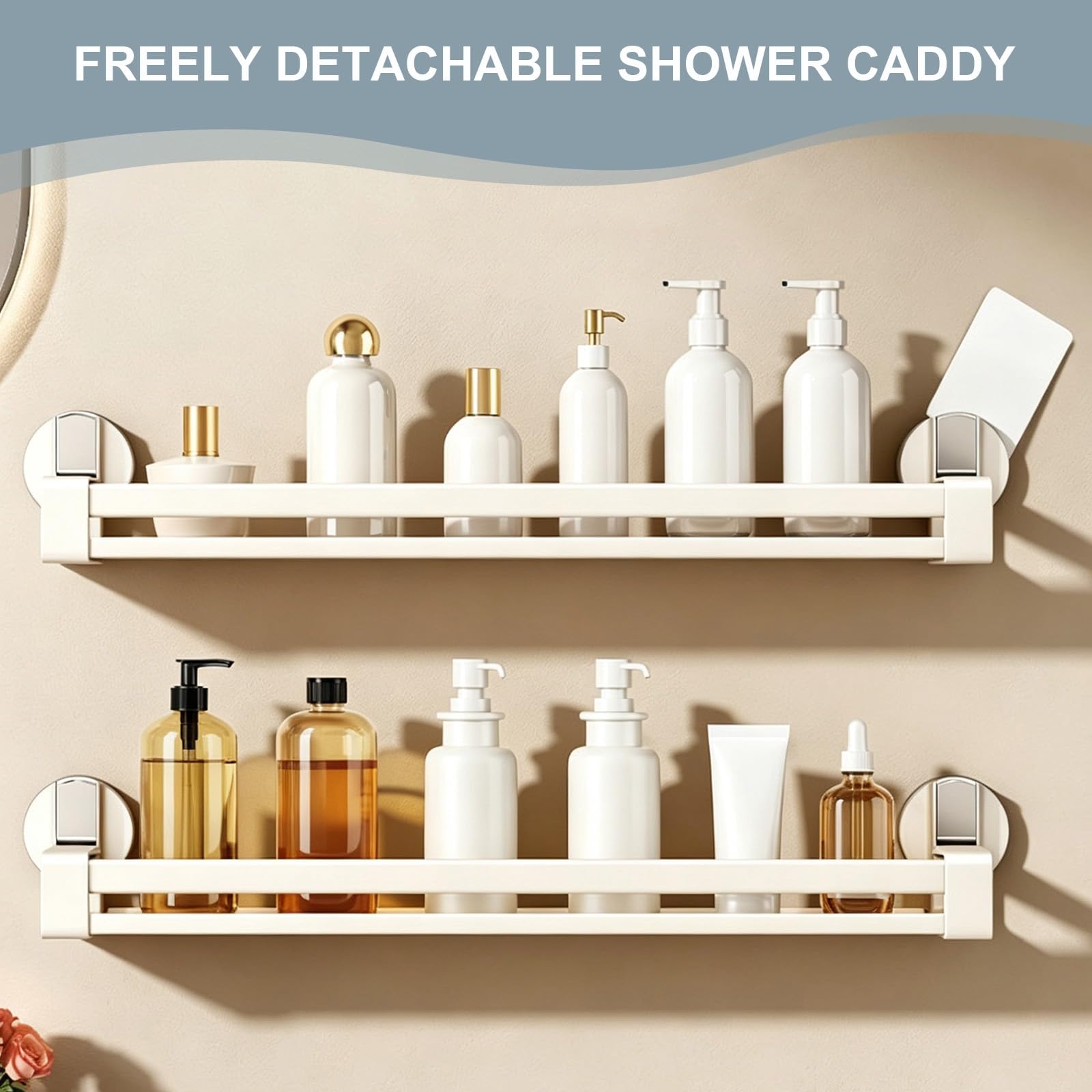 40 50 60cm Organizzatore Multifunzione Dormitorio Salvaspazio Supporta 5kg | Portaoggetti da Parete per Doccia con Ventosa Senza Foratura, Riutilizzabile per Bagno, Cucina e Bagno(50cm/19.7")