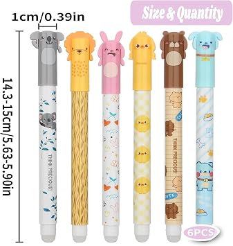 6Pcs Erasable Pens Blue Legami Pens Rub Out Pens 0.5mm Erasable Pen Animals