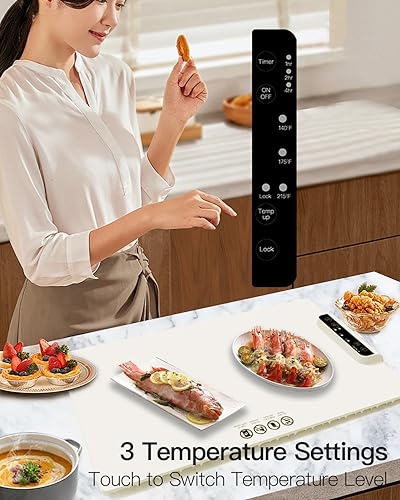 Miniatura 2 de Auyuiiy - Bandeja de calentamiento eléctrica con 3 temperaturas ajustables, calentador de alimentos 6 en 1 de silicona para fiestas, diseño plegable