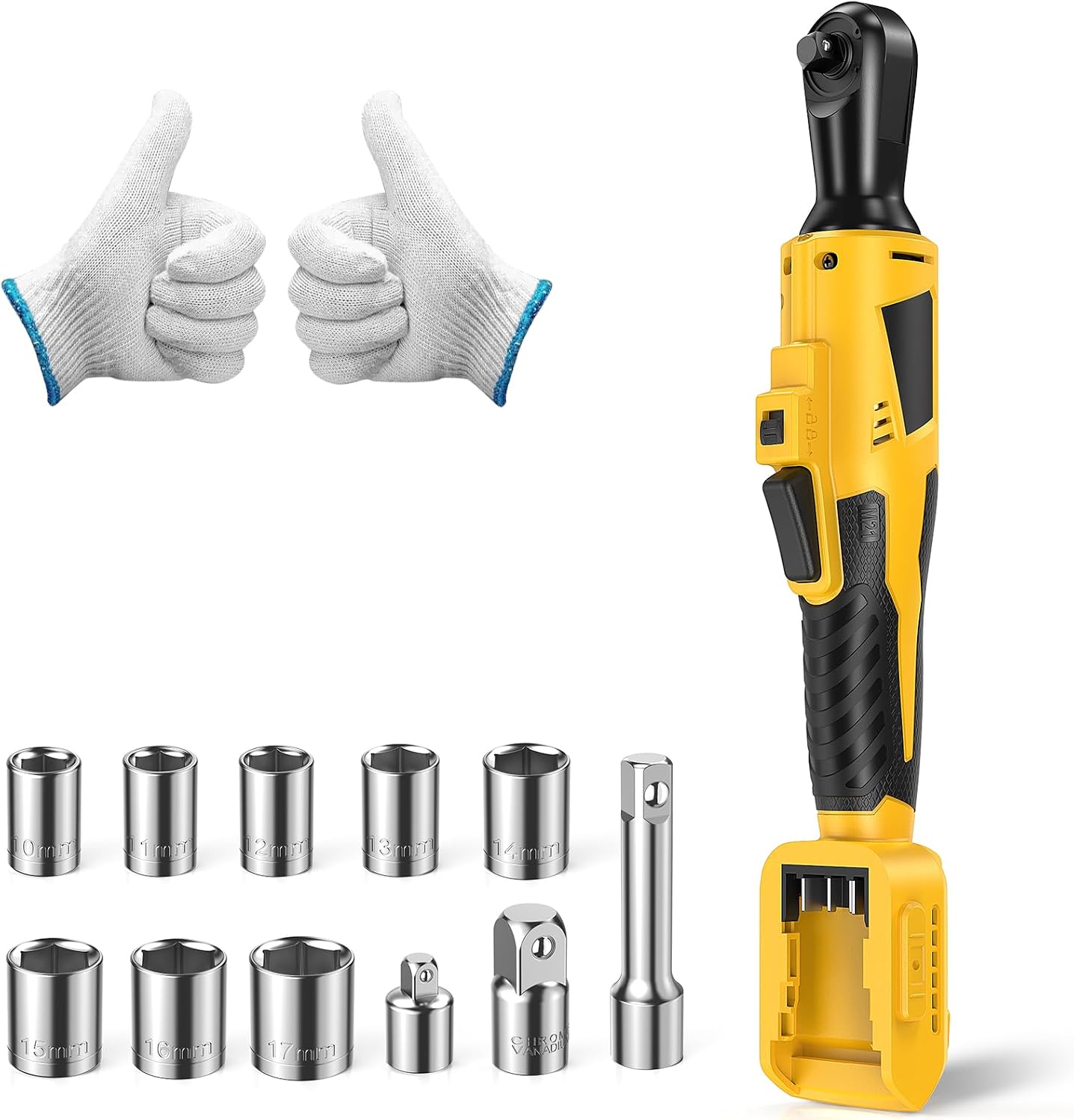 3/8" Cordless Ratchet Wrench for De-WALT 20V Max Battery - 49Ft-Lbs Brushless Motor Electric Ratchet Set with 0-250RPM Variable Speed, 8 Sockets, 3/8" and 1/4" Adapters,3" Extension Bar (Tool Only)