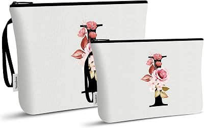 Vavabox Trousse de Toilette Personnalisée pour Femme - Tissu Premium & Fermeture Éclair Robuste, Cadeau Parfait Femme, Idée Cadeau Unique pour Fille, Mariée ou Demoiselle d'honneur (I, Blanc 2 Pièces)