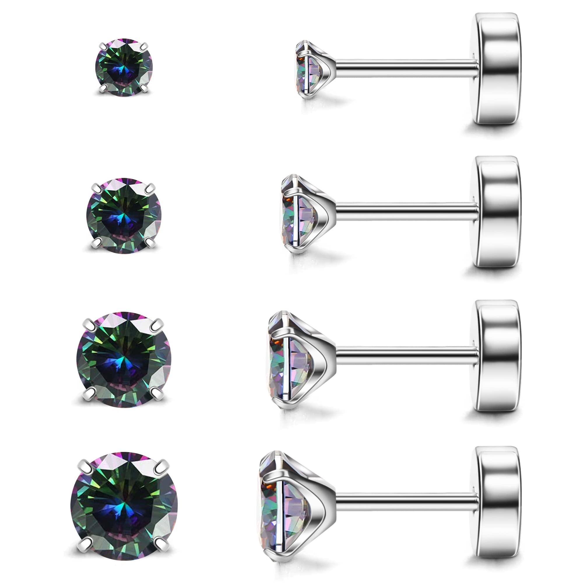 MJust Titanium Earrings for Women Men 20G Flat Back Earrings 2-5MM Cubic Zirconia Hypoallergenic Earrings for Sensitive Ears
