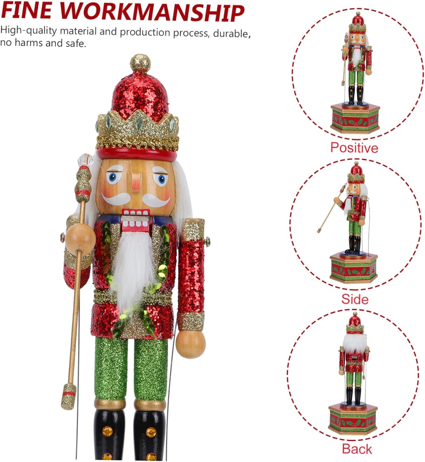 Wooden Nutcracker Musical Box Adorable Xmas Decoration with Flat Bottom Stable Stand Plays Beautiful Melodies Crafted with Wood Iron Cotton for Home Table Display