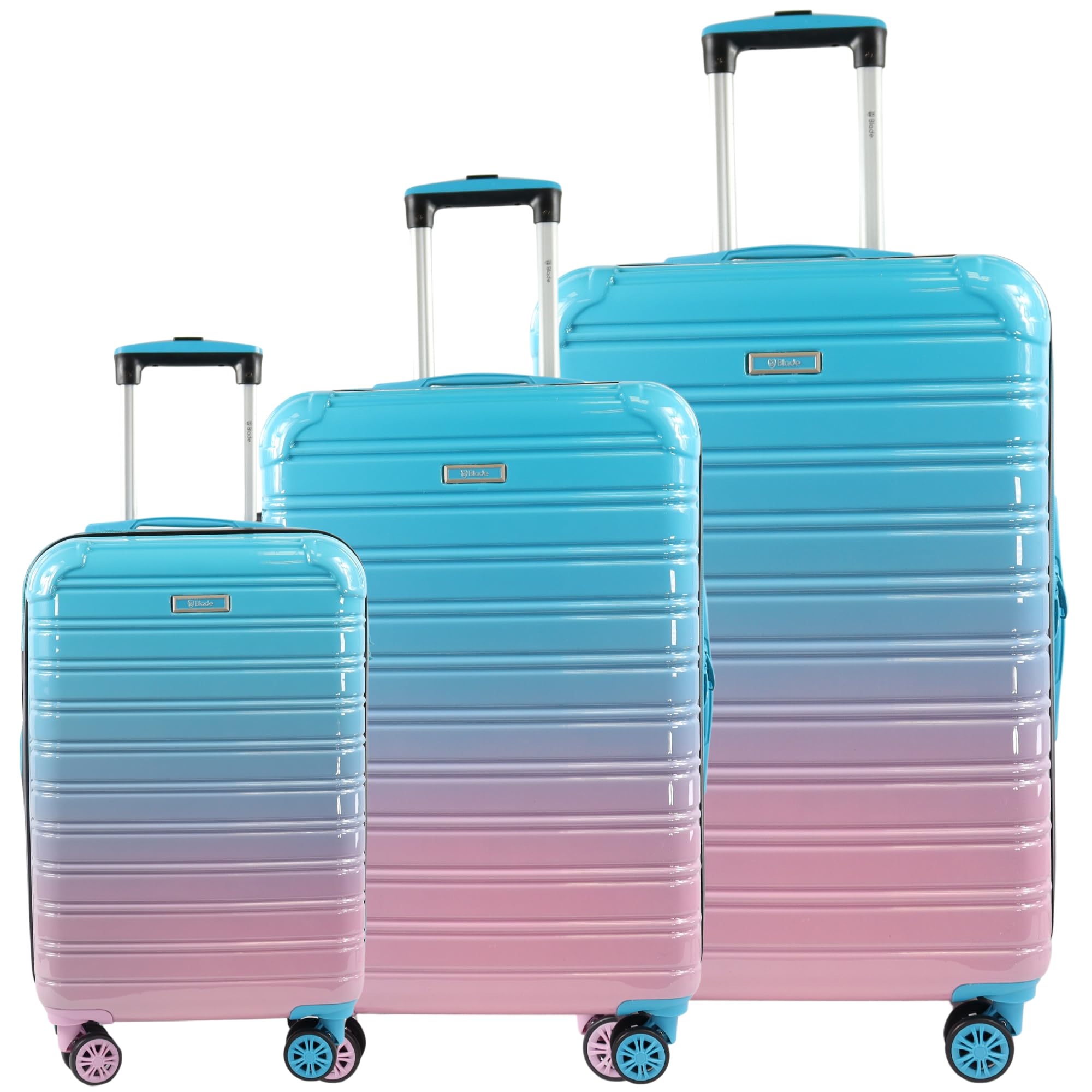 Blade Valise Cabine Rigide Bagage Cabine 55x36x25cm, Valise légère à roulettes Bagage à Main en ABS + PC avec Serrure TSA Valise à 4 roulettes Spinner Bleu/Rose, M/55cm
