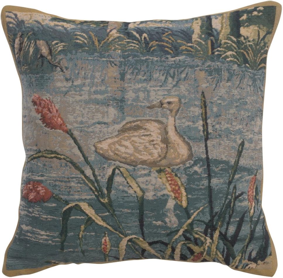 C Charlotte Home Furnishings Inc Paysage Flamand Bateau Square Throw Pillow Cover - 17 X 17 Decorative Boho Cushion Case for European Cotton Room Decor Jacquard Belgian Woven Cushion for Living Room