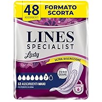 Lines Specialist Lady Maxi, Assorbenti per Incontinenza Donna, con Tecnologia Zero Odore e Barriere Laterali Protettive, Scorta Mensile, 4 Confezioni da 12 Unità
