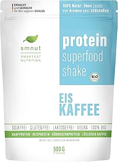 smnut protein superfood shake EIS KAFFEE | Bio Veganes Premium Proteinpulver | 100% Natur: Ohne Zusatz von Aromen oder Süßstoffen | Laktose- und Glutenfrei | 500g