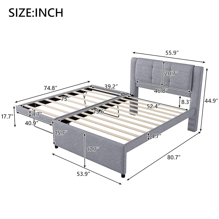 Amazon.com: RuiSiSi Full Trundle Bed Upholstered Bed Frame