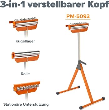PortaMate Stand PM-5093 Tri Function Pedestal 11.25-Inch Polished Steel 6 Ball Multi-Directional Rollers