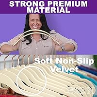 Vista 2 de MIZGI Perchas de Terciopelo Premium (Paquete de 50) Resistentes - Perchas de Fieltro Antideslizantes - Percha de Traje de Terciopelo Marfil