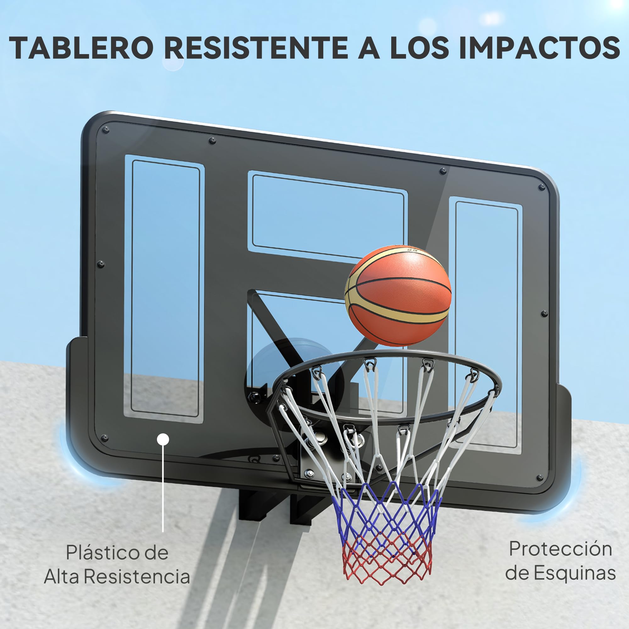 SPORTNOW Canasta de Baloncesto de Pared 110x75 cm Tablero Irrompible Red Resistente Negro