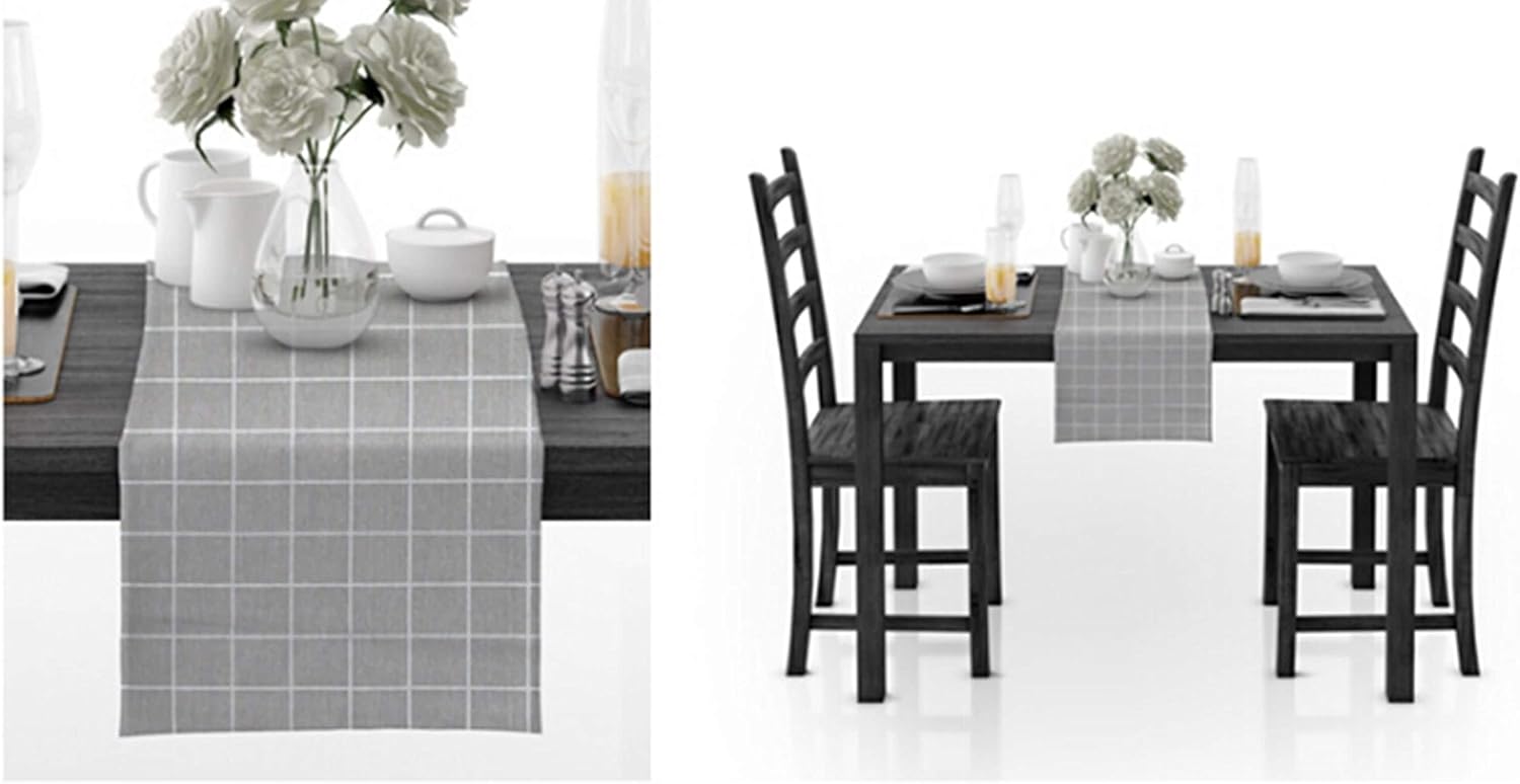 Table Runner,30x280CM,Lattice Pattern with Tassel Autumn Table Runner Cotton,Table Runners Gray