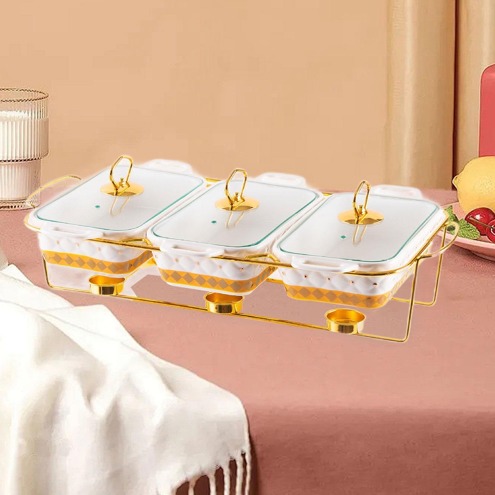Scaldavivande per buffet, scaldavivande portatile, per feste, vacanze, banchetti, eventi, casseruola, finitura in acciaio inox, design a 3 scomparti