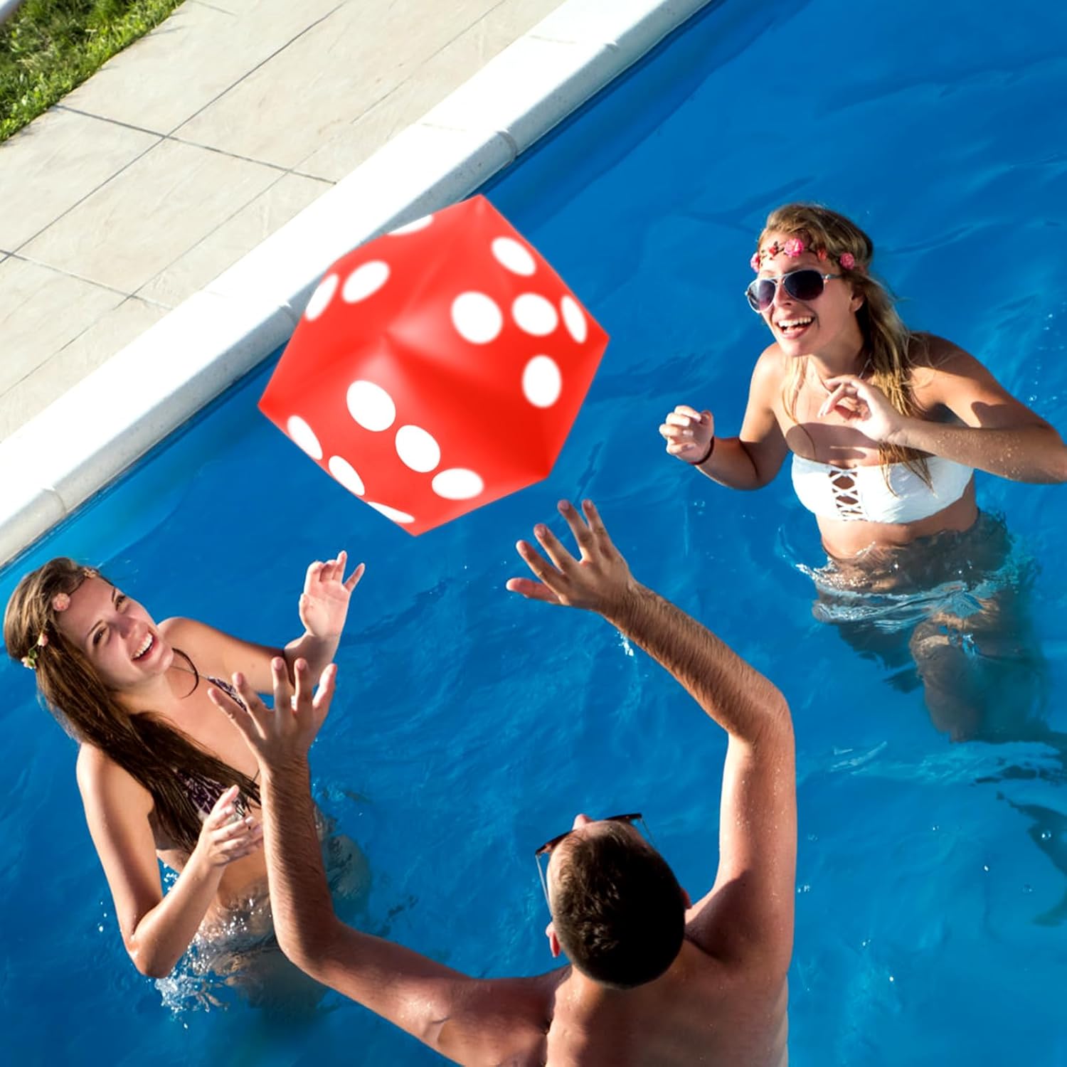 4 Pieces Jumbo Inflatable Dice 12.6 Inch Large Inflatable Dice Game Toy for Indoor Outdoor Lawn Swimming Pool Birthday Party Favor Bunco Night Board Game Christmas Decoration (White, Black, Blue, Red)