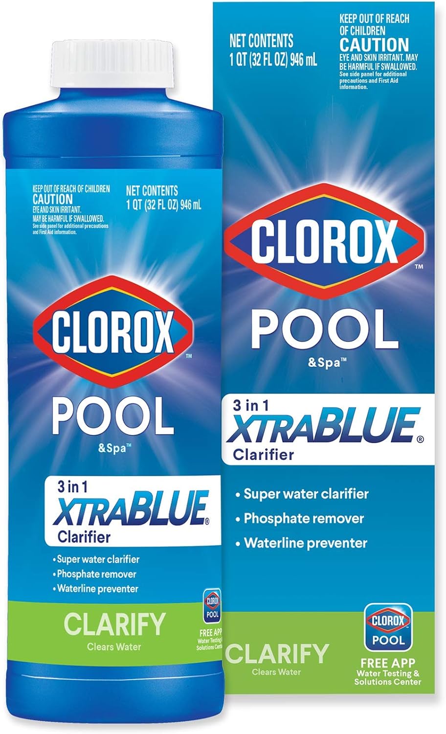 Clorox Pool&Spa 51132CLX Pool and Spa 3 in 1 Xtra Blue Clarifier, 32 fl. oz
