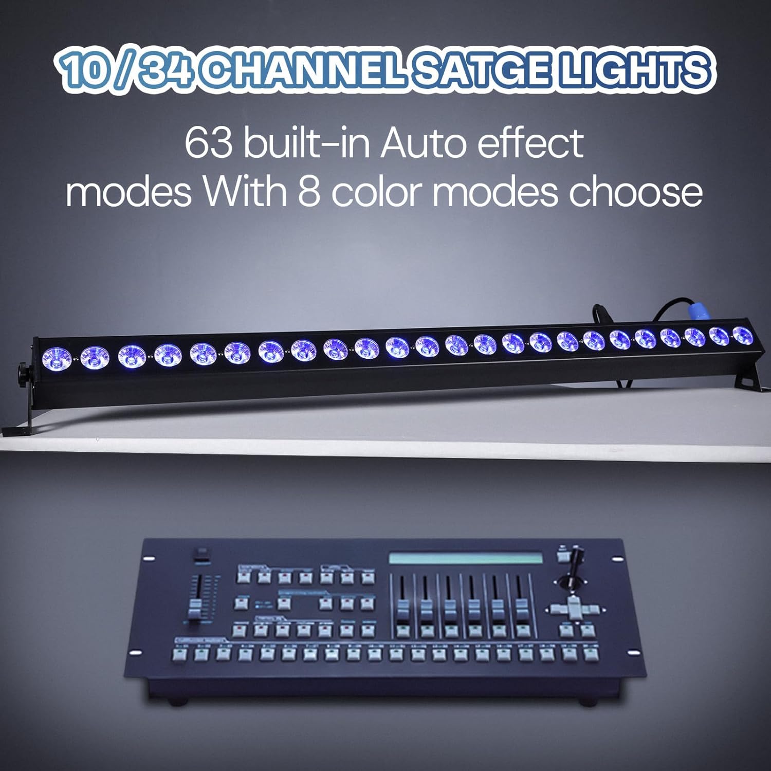 24 LED Stage Lights Bar 120W Professional Wall Wash Lights RGBW 4in1 DMX Light 10/34 CH 8-Zone Linear Fixture with 63 Auto Modes, Strobe & Sound Active for Party Club Disco Events Wedding Church