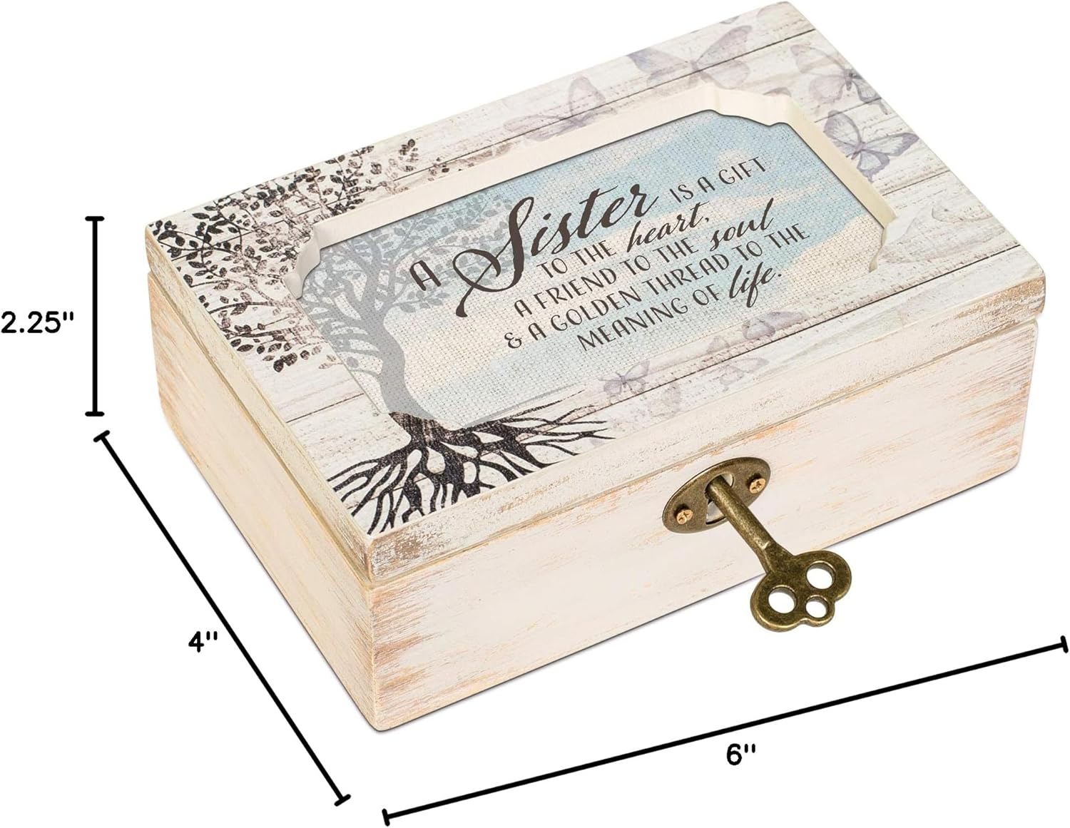 Cottage Garden Sister Gift to Heart Butterfly Tree Decoupage Petite Music Box Plays Wind Beneath My Wings