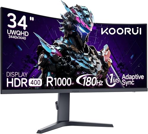 KOORUI Écran PC Gamer 34 Pouces Incurvé, UWQHD 180Hz, 1ms