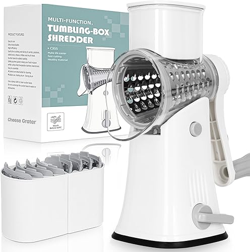 Rallador de queso giratorio 5 en 1, manivela de mano, trituradora de verduras con 5 cuchillas intercambiables, ralladores para cocina, herramienta