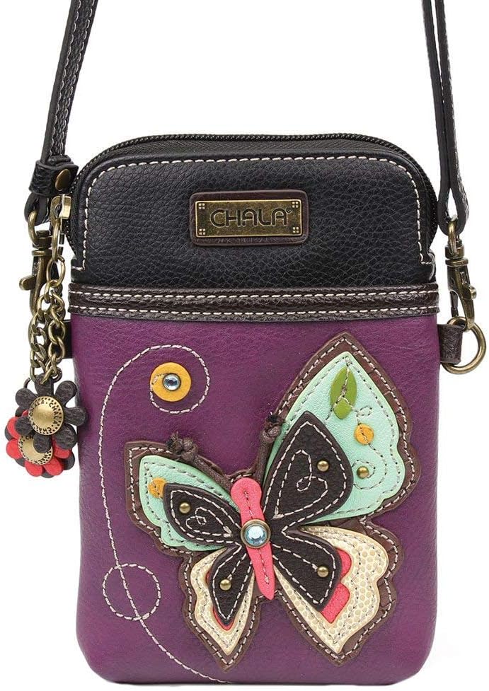 Chala Purple Butterfly Cellphone Crossbody Handbag - Convertible Strap Butterfly Lovers Accessories, 5" x 7.5" x 1"