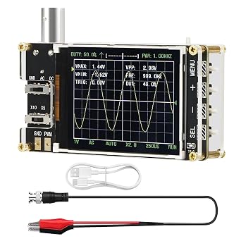 Treedix Handheld Digital Oscilloscope Kit, 2.4 LCD Screen 1MSa/s High Sampling Rate, 200KHz Bandwidth,Mini Portable Oscilloscope with Trigger Function Auto/Normal/Single,X10/X5/X1 Sensitivity
