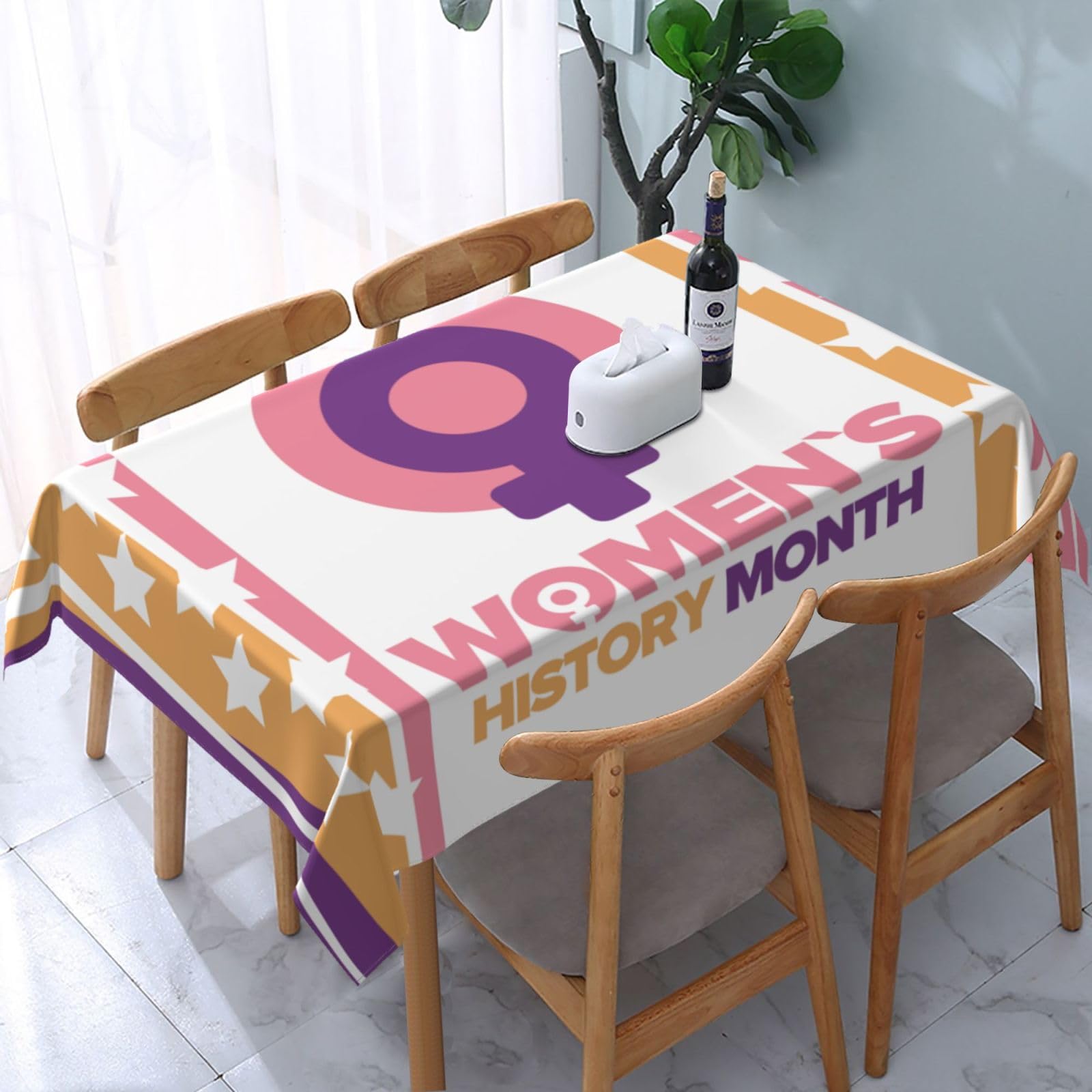 JunHeArt Women'S History Month Tablecloth Rectangle Table Cover Washable Table Cloths Decor For Kitchen 54" X 72"
