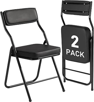 Padded Folding Dining Chairs with Cushion,Black,2 Pack | Foldable Dining Chair Set Portable Stackable Folding Chairs with Steel Frame for Home Office Events Wedding Party Black
