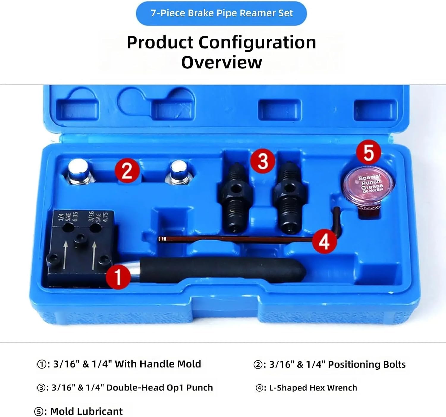 7Pcs Lightweight Brake Line Flaring Tool Set Double 4.75Mm and 6.35Mm for Car Motorcycle Hydraulic Pipe Repair