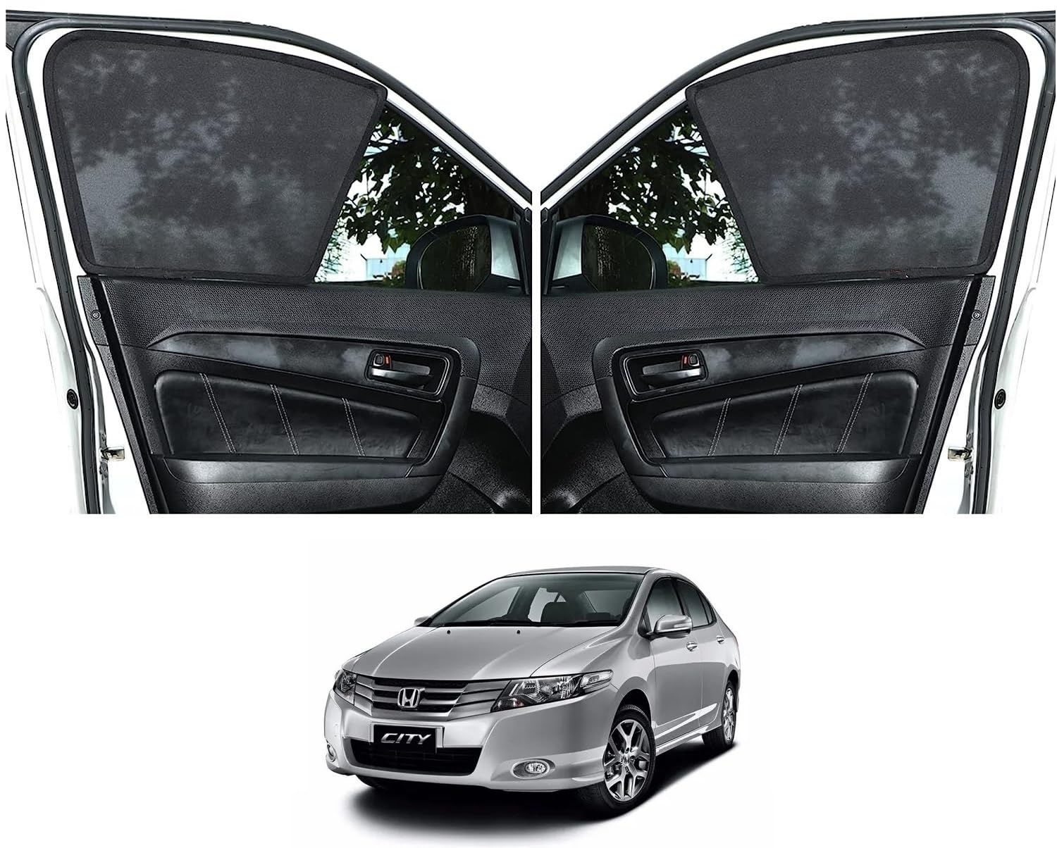 Auto Dean FIX-Type, Non Magnetic Half Car Sun Shades Specific for Honda City IV-TEC 2011-2014 (Z Black)