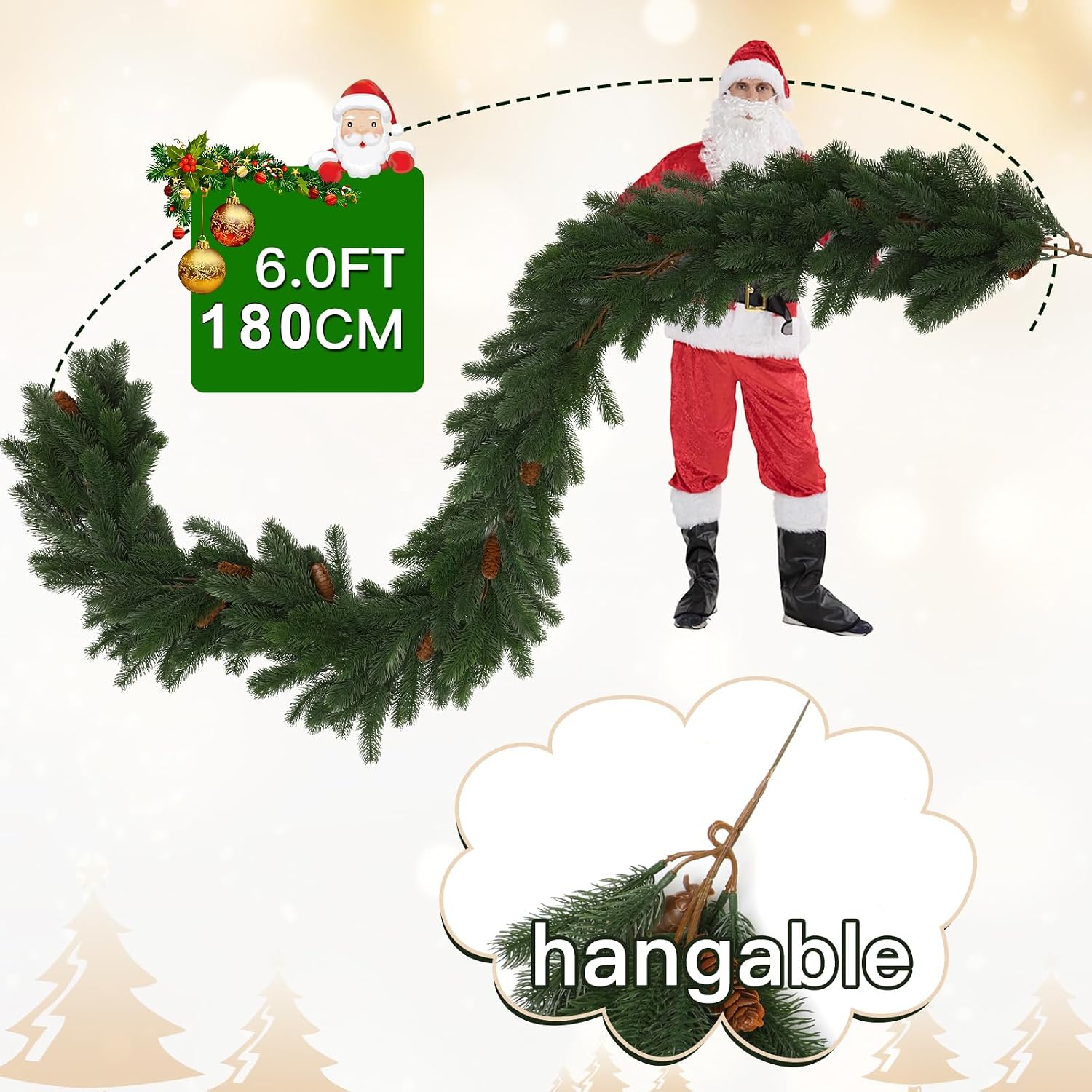 Artificial Christmas Spruce Garland, 6Ft Real Feel Winter Pine Garlands