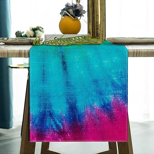 Miniatura 2 de Camino de mesa de lino con teñido anudado, decoración y suministro de mesa hippie para el hogar, cocina, comedor (13 x 90 pulgadas)