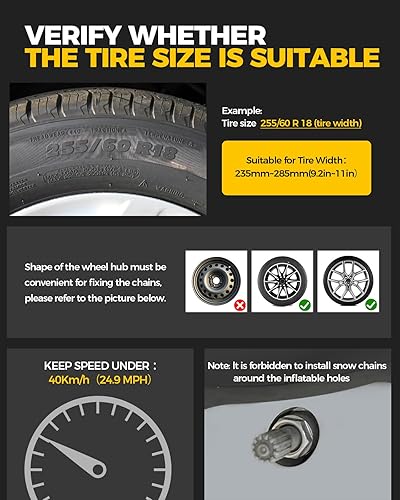 Miniatura 15 de KYX Cadenas de neumáticos para automóvil/SUV/camionetas, cadenas universales ajustables de nieve de emergencia para neumáticos, 8.7-11.1 pulgadas, 8