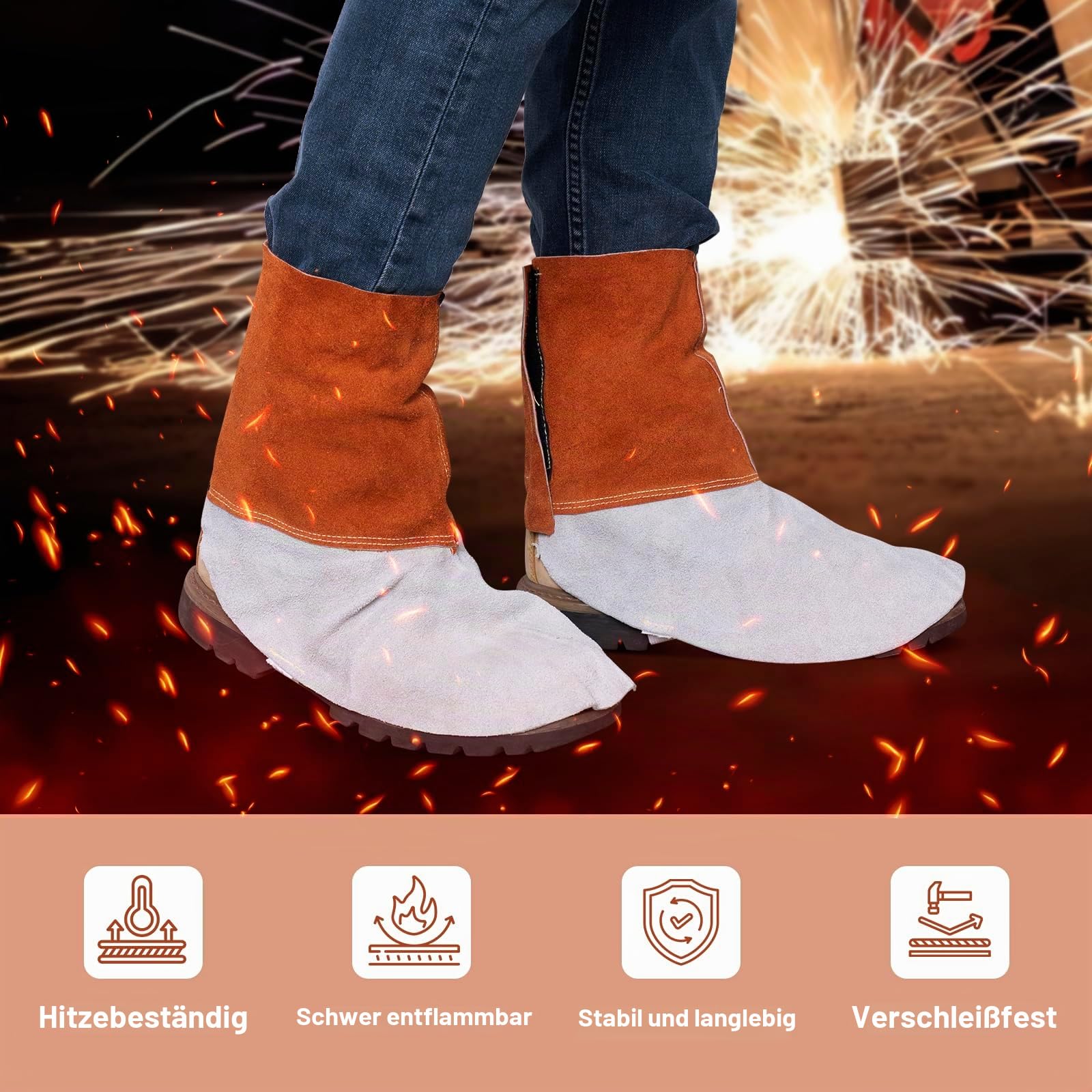 QeeLink Leder Schweißgamaschen - Hitze- und Abriebfeste Schweiß Stiefelabdeckungen - Schuhschutz - Schweißschuhen, 1 Paar