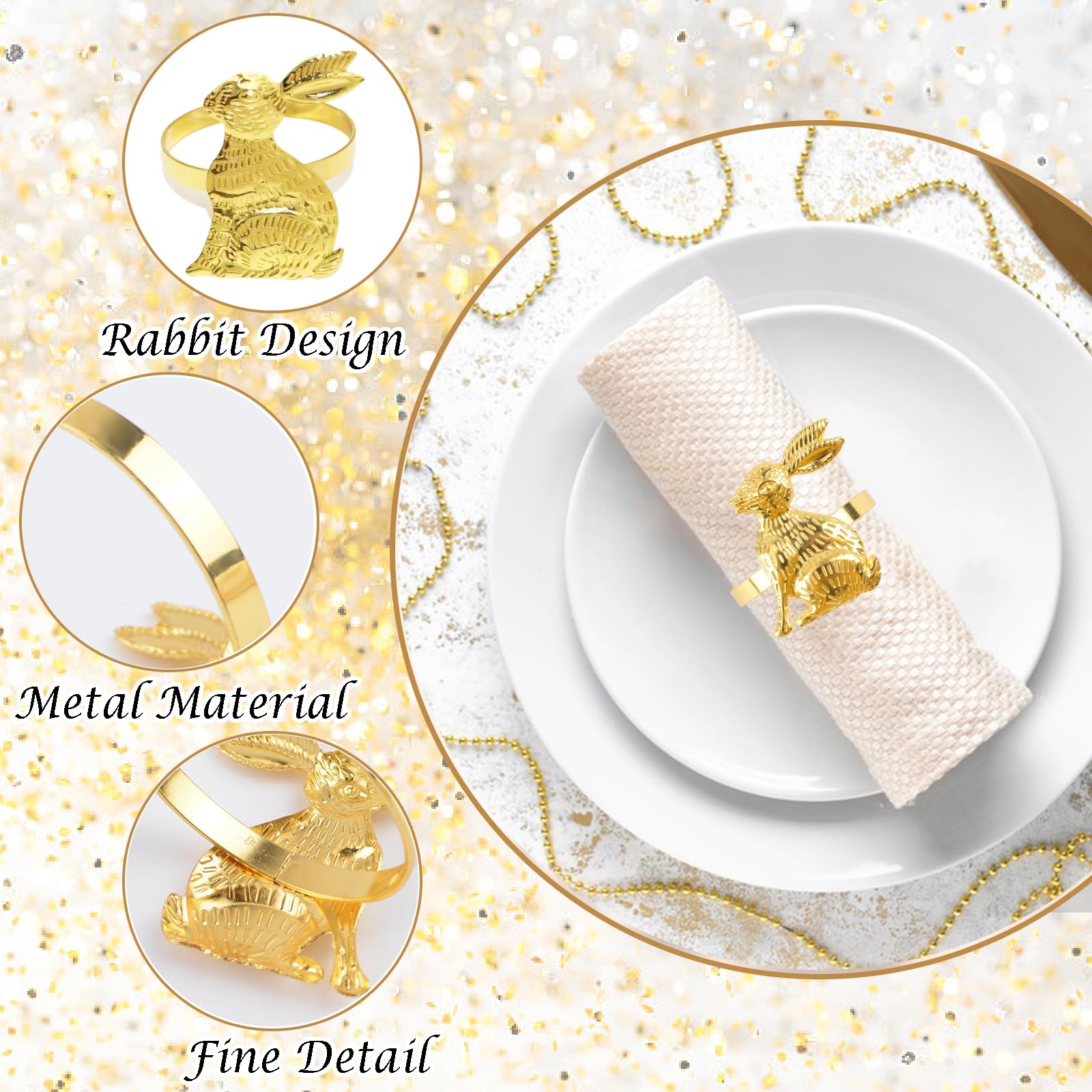 12 PCS Napkin Rings Set, Easter Bunny Dinner Napkin Buckle Holder - Image 3