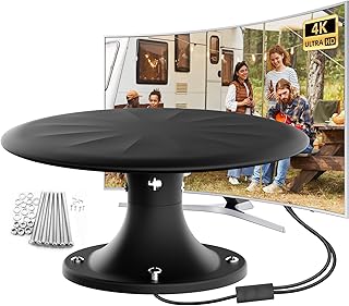 RV Antenna with Signal Amplifier – Long Range Reception for Free Local Channels – RV TV Antenna for Camper and RV TV Antennas Roof Mounted – Supports 8K 4K 1080P – 10m Coaxial Cable