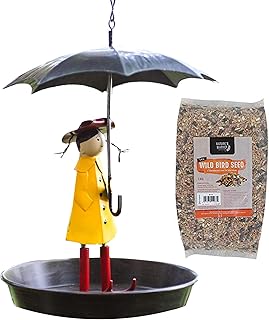 Bird Feeder Girl with Umbrella Bird Feeder with 1kg Bag of Bird Feed Seed Hanging Nut Seeds Bird Feeder Outdoor Garden Patio Wild Birds Wildlife Food
