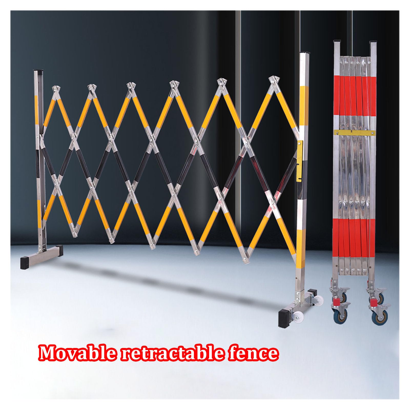 Barrera de metal expandible de 1,2 x 3 m, valla de seguridad plegable con ruedas, puerta de seguridad industrial, barrera de control de acceso flexible roja para eventos y obras de construcción