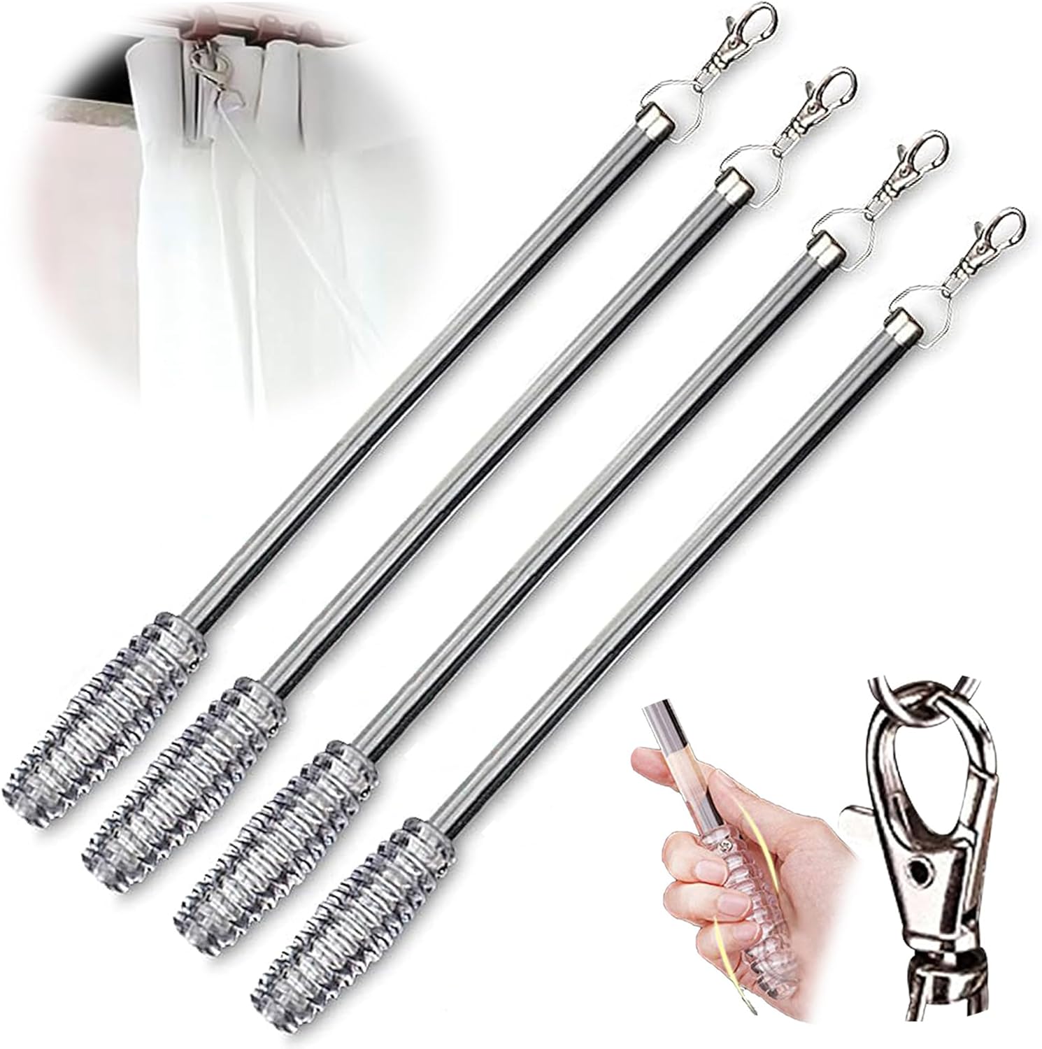 Jos & Haz Curtain Pull Wand Clear Acrylic 36" (4 Pack) – Pull Rod Wand for Grommet Panels, Vertical Blinds, Shower Drapes – Invisible Curtain Opener Stick for Opening & Closing Curtains