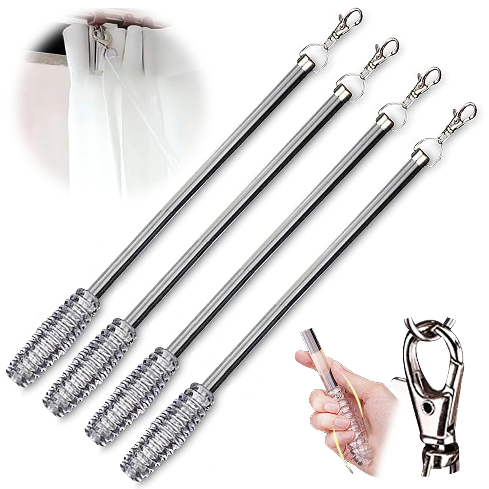 Jos & Haz Drapery Pull Rod 36(4 Pack)- Acrylic Curtain Pull Rod Wand for Opening and Closing Curtains, Versatile Drapery Wand Invisible, Curtain Wands for Grommet Drapes